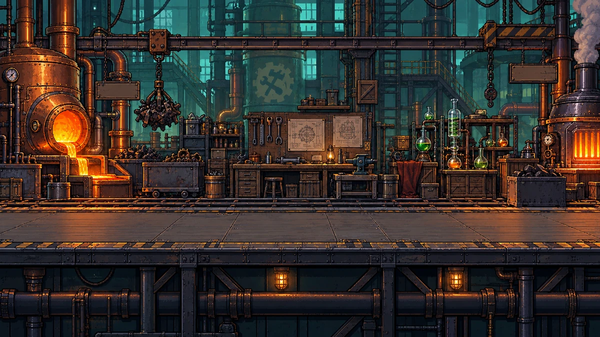 Furnaces, pipes and machinery in the Goblin Workshop